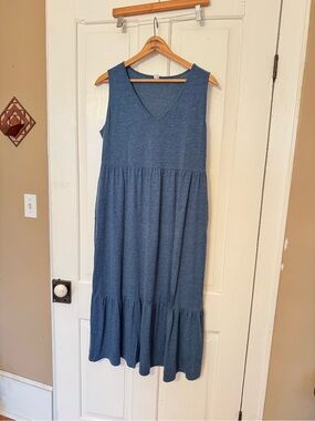 Sleeveless V-Neck Maxi Dress in Denim Blue